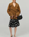 0122stepll Vintage Suede Oversized Double Breasted Belted Trench Jacket