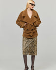0122stepll Vintage Suede Oversized Double Breasted Belted Trench Jacket