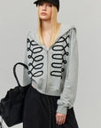 0122stepll Braided Loop Graphic Cropped Zip-Up Hoodie