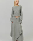 0122stepll Draped Knit Top & Asymmetric Maxi Skirt Set