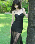 DreamyNerd Black Lace Fishtail Slip Dress - PINKPARKS