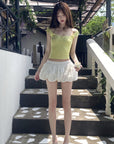 DreamyNerd Eyelet Bubble Mini Skirt - PINKPARKS