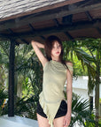 DreamyNerd Asymmetric Off-Shoulder Top with Beaded Back Chain - PINKPARKS