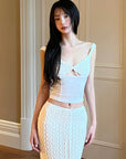 DreamyNerd Lace & Mesh Cami Top & Sheer-Hem Maxi Skirt Set