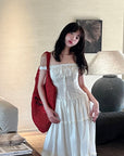 DreamyNerd Off-Shoulder Corset Maxi Dress with Tiered Ruffle Skirt - PINKPARKS