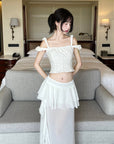 DreamyNerd Off-Shoulder Ruffle Strap Top & Flowing Skirt Set - PINKPARKS