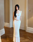 DreamyNerd Lace & Mesh Cami Top & Sheer-Hem Maxi Skirt Set