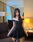 DreamyNerd Velvet Bow Lace Mini Dress