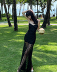 DreamyNerd Black Lace Fishtail Slip Dress - PINKPARKS