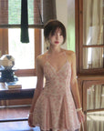 DreamyNerd Vintage Floral Halter Mini Dress with Chiffon Inserts and Flared Skirt - PINKPARKS
