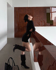 Hydrae Deconstructed Foldover Scoop-Neck Long-Sleeve Top