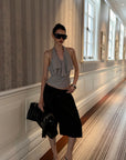 0122stepll Low-Rise Belted Wide-Leg Capri Pants