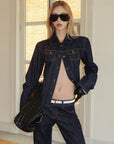 0122stepll Sculpted Denim Jacket & Low-Rise Straight-Leg Jeans Set