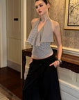 0122stepll Low-Rise Belted Wide-Leg Capri Pants