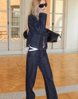 0122stepll Sculpted Denim Jacket & Low-Rise Straight-Leg Jeans Set