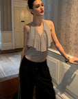 0122stepll Low-Rise Belted Wide-Leg Capri Pants