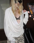 0122stepll Draped Cowl Neck Knit Long Sleeve Top