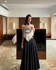 0122stepll Sculpted Asymmetrical Tube Top with Graphic Print
