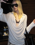 0122stepll Draped Cowl Neck Knit Long Sleeve Top