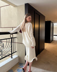 0122stepll Oversized Sweater & Sculpted Hem Midi Skirt Set