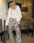 0122stepll Zebra Print Low-Rise Wide-Leg Denim Pants