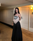 0122stepll Sculpted Asymmetrical Tube Top with Graphic Print