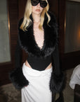 0122stepll Faux Fur Collar Plunge Bodysuit
