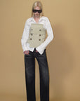 0122stepll Belted Bustier Vest & Relaxed Shirt Set