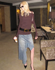 0122stepll Deconstructed Asymmetric Denim Midi Skirt