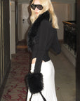0122stepll Faux Fur Collar Plunge Bodysuit