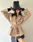 0122stepll Oversized Belted Short Trench Coat