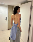0122stepll Striped Halter Draped Top Vest