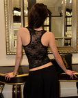 0122stepll Floral Lace Panel Racerback Tank Top