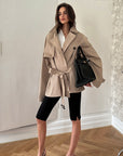 0122stepll Oversized Belted Short Trench Coat