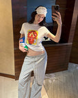 0122stepll Plaid Wide-Leg Drawstring Pants