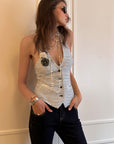 0122stepll Striped Halter Tailored Knit Vest