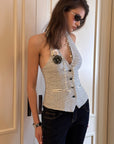 0122stepll Striped Halter Tailored Knit Vest