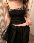0122stepll Leopard Trim Slim Fit Spaghetti Strap Cami Top