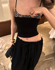 0122stepll Leopard Trim Slim Fit Spaghetti Strap Cami Top