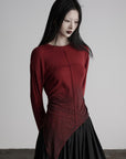 DOINDULGE Asymmetric Draped Long Sleeve Top with Ombre Dye and Stud Detail