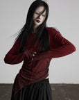 DOINDULGE Asymmetric Draped Long Sleeve Top with Ombre Dye and Stud Detail