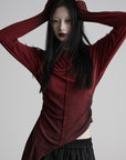 DOINDULGE Asymmetric Draped Long Sleeve Top with Ombre Dye and Stud Detail