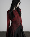 DOINDULGE Asymmetric Draped Long Sleeve Top with Ombre Dye and Stud Detail