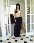 0122stepll Ensemble Bandeau Rose Contrasté & Jupe Longue