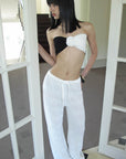 0122stepll Sheer Knit Drawstring Wide-Leg Pants