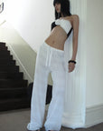 0122stepll Sheer Knit Drawstring Wide-Leg Pants