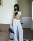 0122stepll Sheer Knit Drawstring Wide-Leg Pants