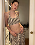 0122stepll Stripe Halter Top & Wide Leg Pants Set