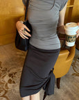 0122stepll Draped Ruched Slim Fit Top