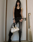 0122stepll Washed Black Flare Denim Pants